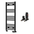 Reina Capo Flat Black Bathroom Heated Towel Rail 1000 x 400mm with TRV Straight Valves - Stylish Mild Steel Ladder Radiator