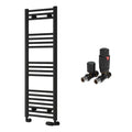 Reina Capo Flat Black Bathroom Heated Towel Rail 1200 x 400mm with TRV Straight Valves - Stylish Mild Steel Ladder Radiator