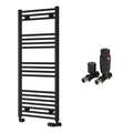 Reina Capo Flat Black Bathroom Heated Towel Rail 1200 x 500mm with TRV Straight Valves - Stylish Mild Steel Ladder Radiator