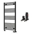 Reina Capo Flat Black Bathroom Heated Towel Rail 1200 x 600mm with TRV Straight Valves - Stylish Mild Steel Ladder Radiator