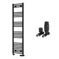 Reina Capo Flat Black Bathroom Heated Towel Rail 1600 x 400mm with TRV Straight Valves - Stylish Mild Steel Ladder Radiator