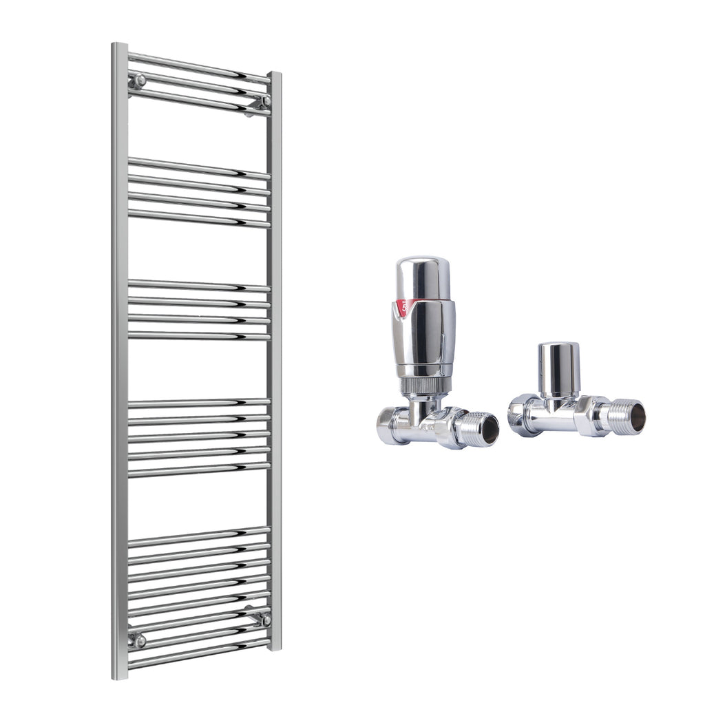 Reina Capo Flat Black Bathroom Heated Towel Rail 1800 x 500mm with TRV Straight Valves - Stylish Mild Steel Ladder Radiator