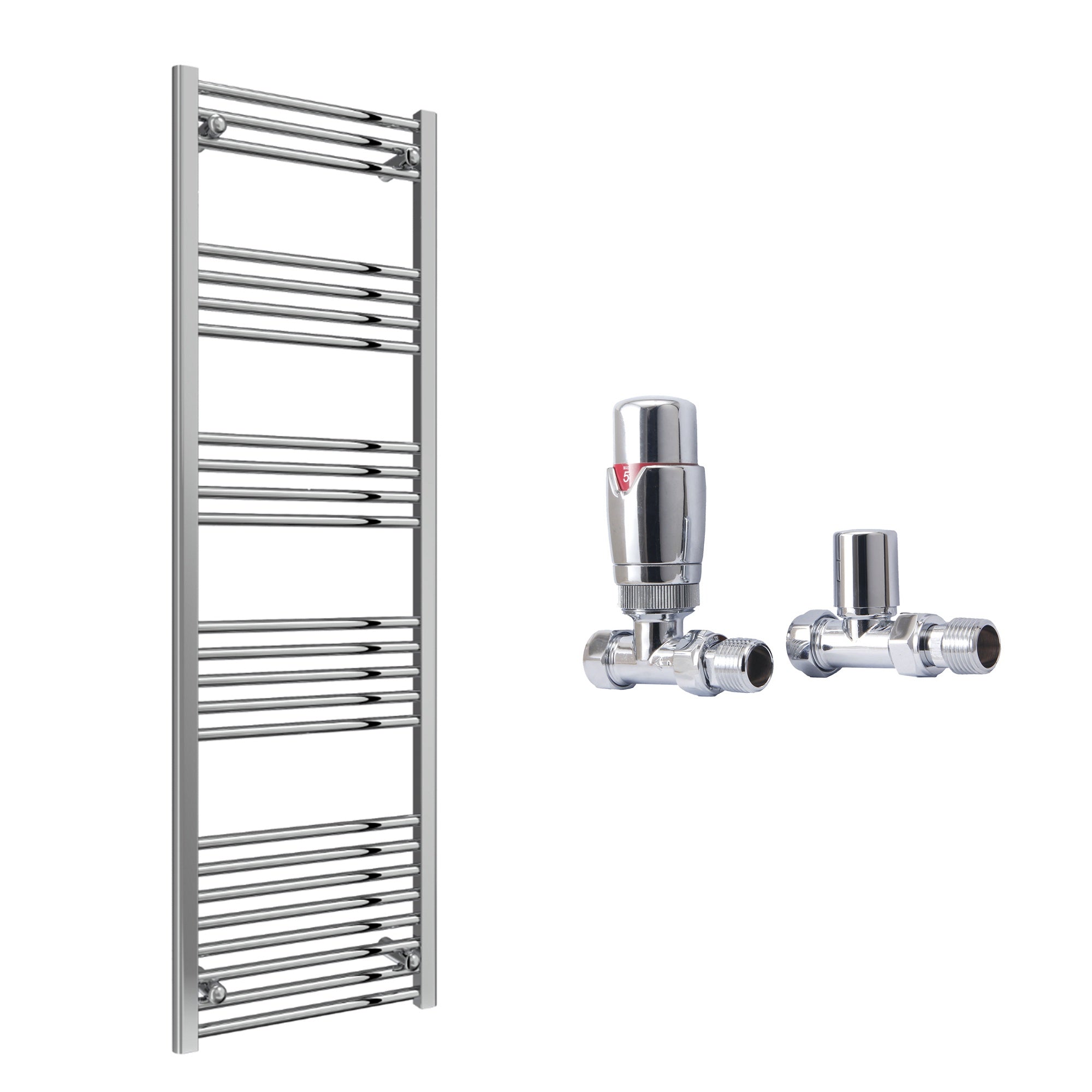 Reina Capo Flat Black Bathroom Heated Towel Rail 1800 x 500mm with TRV Straight Valves - Stylish Mild Steel Ladder Radiator
