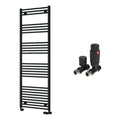 Reina Capo Flat Black Bathroom Heated Towel Rail 1800 x 600mm with TRV Straight Valves - Stylish Mild Steel Ladder Radiator