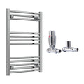 Reina Capo Flat Chrome Bathroom Heated Towel Rail 800 x 400mm with TRV Straight Valves - Stylish Mild Steel Ladder Radiator