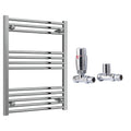 Reina Capo Flat Chrome Bathroom Heated Towel Rail 800 x 600mm with TRV Straight Valves - Stylish Mild Steel Ladder Radiator