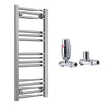 Reina Capo Flat Chrome Bathroom Heated Towel Rail 1000 x 400mm with TRV Straight Valves - Stylish Mild Steel Ladder Radiator