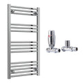 Reina Capo Flat Chrome Bathroom Heated Towel Rail 1000 x 500mm with TRV Straight Valves - Stylish Mild Steel Ladder Radiator