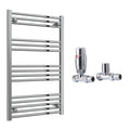 Reina Capo Flat Chrome Bathroom Heated Towel Rail 1000 x 600mm with TRV Straight Valves - Stylish Mild Steel Ladder Radiator