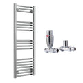Reina Capo Flat Chrome Bathroom Heated Towel Rail 1200 x 400mm with TRV Straight Valves - Stylish Mild Steel Ladder Radiator