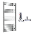 Reina Capo Flat Chrome Bathroom Heated Towel Rail 1200 x 600mm with TRV Straight Valves - Stylish Mild Steel Ladder Radiator