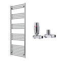 Reina Capo Flat Chrome Bathroom Heated Towel Rail 1600 x 600mm with TRV Straight Valves - Stylish Mild Steel Ladder Radiator