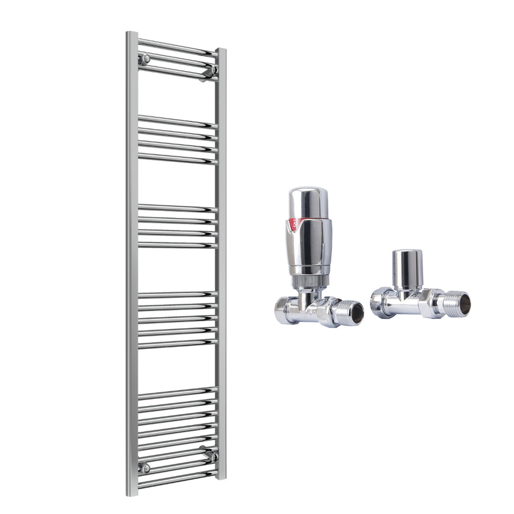 Reina Capo Flat Chrome Bathroom Heated Towel Rail 1800 x 400mm with TRV Straight Valves - Stylish Mild Steel Ladder Radiator
