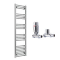 Reina Capo Flat Chrome Bathroom Heated Towel Rail 1800 x 400mm with TRV Straight Valves - Stylish Mild Steel Ladder Radiator