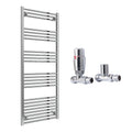 Reina Capo Flat Chrome Bathroom Heated Towel Rail 1800 x 600mm with TRV Straight Valves - Stylish Mild Steel Ladder Radiator