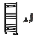 Reina Capo Flat Black Bathroom Heated Towel Rail 800 x 400mm with TRV Corner Valves - Stylish Mild Steel Ladder Radiator