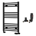 Reina Capo Flat Black Bathroom Heated Towel Rail 800 x 500mm with TRV Corner Valves - Stylish Mild Steel Ladder Radiator