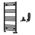Reina Capo Flat Black Bathroom Heated Towel Rail 1000 x 500mm with TRV Corner Valves - Stylish Mild Steel Ladder Radiator