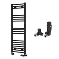 Reina Capo Flat Black Bathroom Heated Towel Rail 1200 x 400mm with TRV Corner Valves - Stylish Mild Steel Ladder Radiator