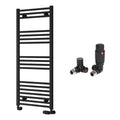Reina Capo Flat Black Bathroom Heated Towel Rail 1200 x 500mm with TRV Corner Valves - Stylish Mild Steel Ladder Radiator