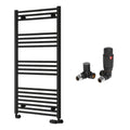 Reina Capo Flat Black Bathroom Heated Towel Rail 1200 x 600mm with TRV Corner Valves - Stylish Mild Steel Ladder Radiator
