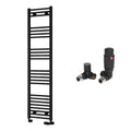 Reina Capo Flat Black Bathroom Heated Towel Rail 1600 x 400mm with TRV Corner Valves - Stylish Mild Steel Ladder Radiator