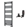 Reina Capo Flat Black Bathroom Heated Towel Rail 1600 x 600mm with TRV Corner Valves - Stylish Mild Steel Ladder Radiator