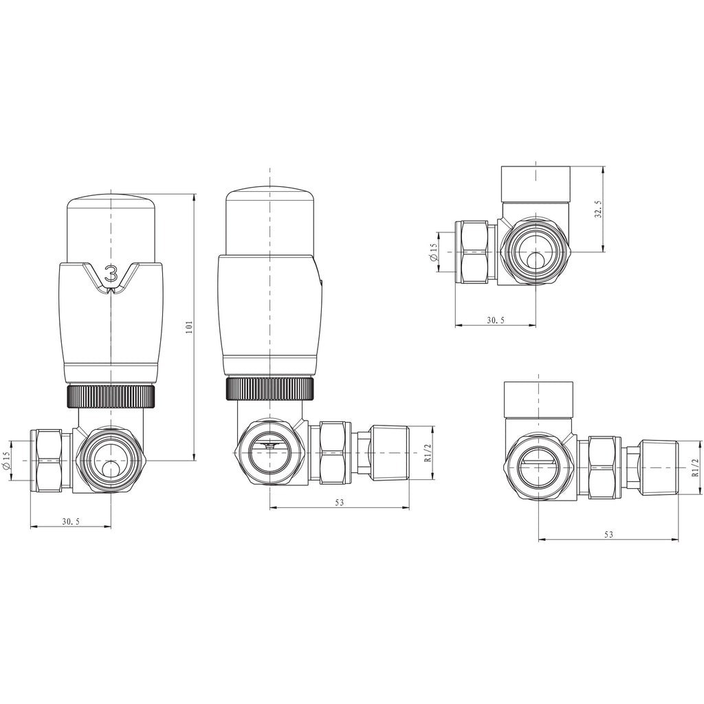 Reina Capo Flat Black Bathroom Heated Towel Rail 1600 x 600mm with TRV Corner Valves - Stylish Mild Steel Ladder Radiator