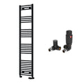 Reina Capo Flat Black Bathroom Heated Towel Rail 1800 x 400mm with TRV Corner Valves - Stylish Mild Steel Ladder Radiator