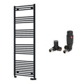 Reina Capo Flat Black Bathroom Heated Towel Rail 1800 x 500mm with TRV Corner Valves - Stylish Mild Steel Ladder Radiator