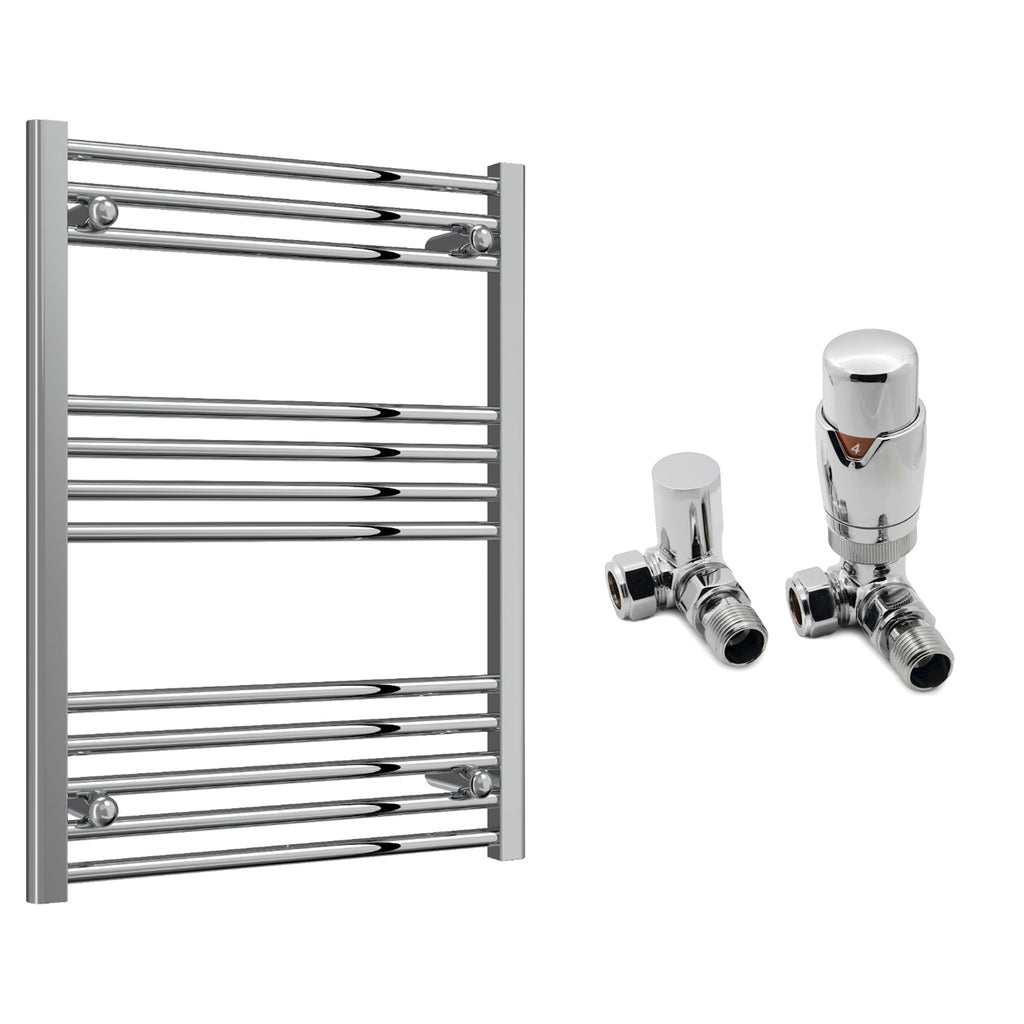 Reina Capo Flat Chrome Bathroom Heated Towel Rail 800 x 600mm with TRV Corner Valves - Stylish Mild Steel Ladder Radiator