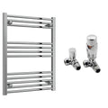 Reina Capo Flat Chrome Bathroom Heated Towel Rail 800 x 600mm with TRV Corner Valves - Stylish Mild Steel Ladder Radiator