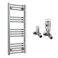Reina Capo Flat Chrome Bathroom Heated Towel Rail 1000 x 400mm with TRV Corner Valves - Stylish Mild Steel Ladder Radiator