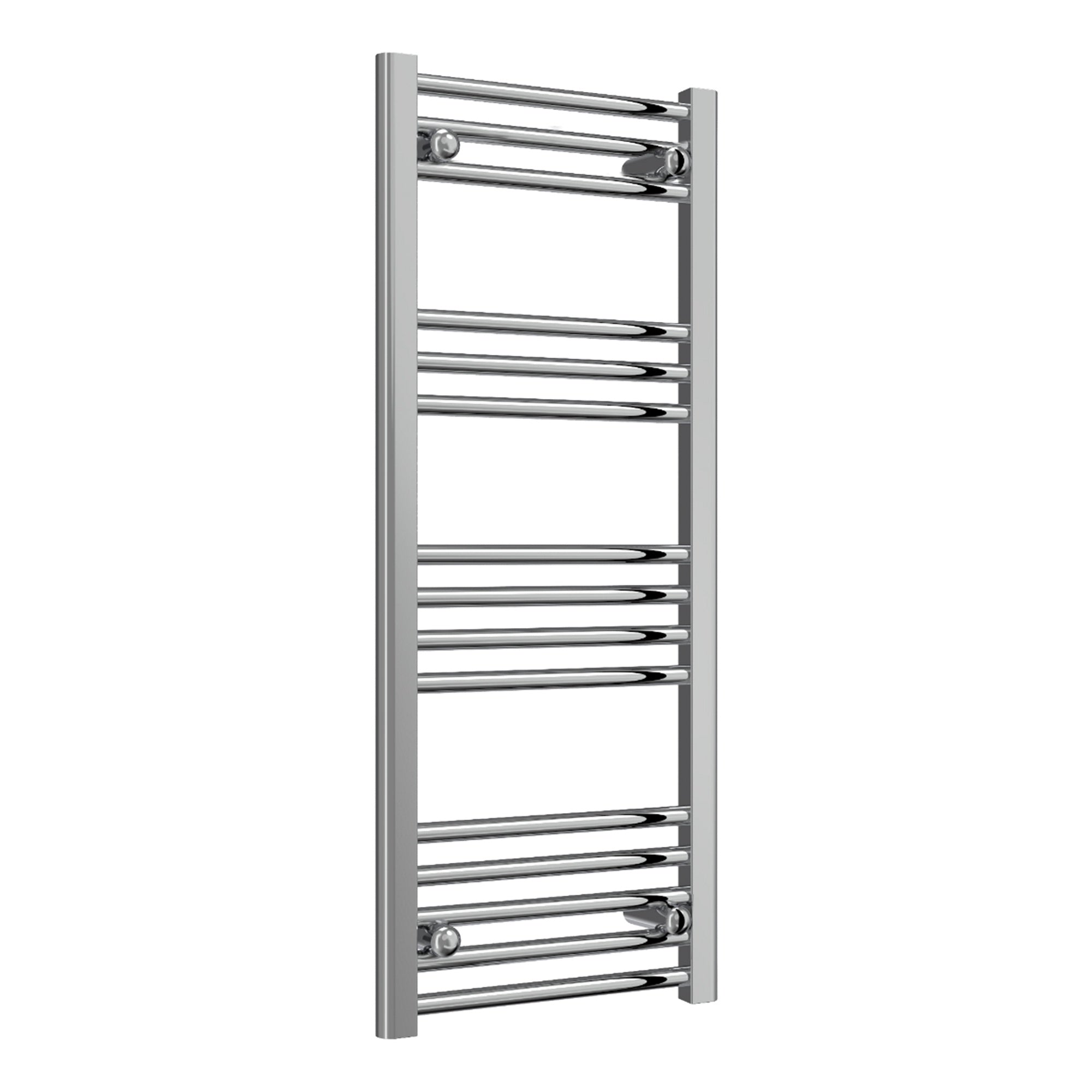 Reina Capo Flat Chrome Bathroom Heated Towel Rail 1000 x 400mm with TRV Corner Valves - Stylish Mild Steel Ladder Radiator