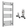 Reina Capo Flat Chrome Bathroom Heated Towel Rail 1000 x 500mm with TRV Corner Valves - Stylish Mild Steel Ladder Radiator