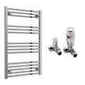 Reina Capo Flat Chrome Bathroom Heated Towel Rail 1000 x 600mm with TRV Corner Valves - Stylish Mild Steel Ladder Radiator