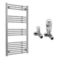 Reina Capo Flat Chrome Bathroom Heated Towel Rail 1200 x 600mm with TRV Corner Valves - Stylish Mild Steel Ladder Radiator