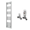 Reina Capo Flat Chrome Bathroom Heated Towel Rail 1600 x 400mm with TRV Corner Valves - Stylish Mild Steel Ladder Radiator