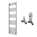 Reina Capo Flat Chrome Bathroom Heated Towel Rail 1600 x 500mm with TRV Corner Valves - Stylish Mild Steel Ladder Radiator