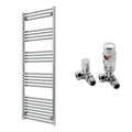 Reina Capo Flat Chrome Bathroom Heated Towel Rail 1600 x 600mm with TRV Corner Valves - Stylish Mild Steel Ladder Radiator