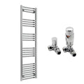 Reina Capo Flat Chrome Bathroom Heated Towel Rail 1800 x 400mm with TRV Corner Valves - Stylish Mild Steel Ladder Radiator