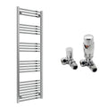 Reina Capo Flat Chrome Bathroom Heated Towel Rail 1800 x 500mm with TRV Corner Valves - Stylish Mild Steel Ladder Radiator