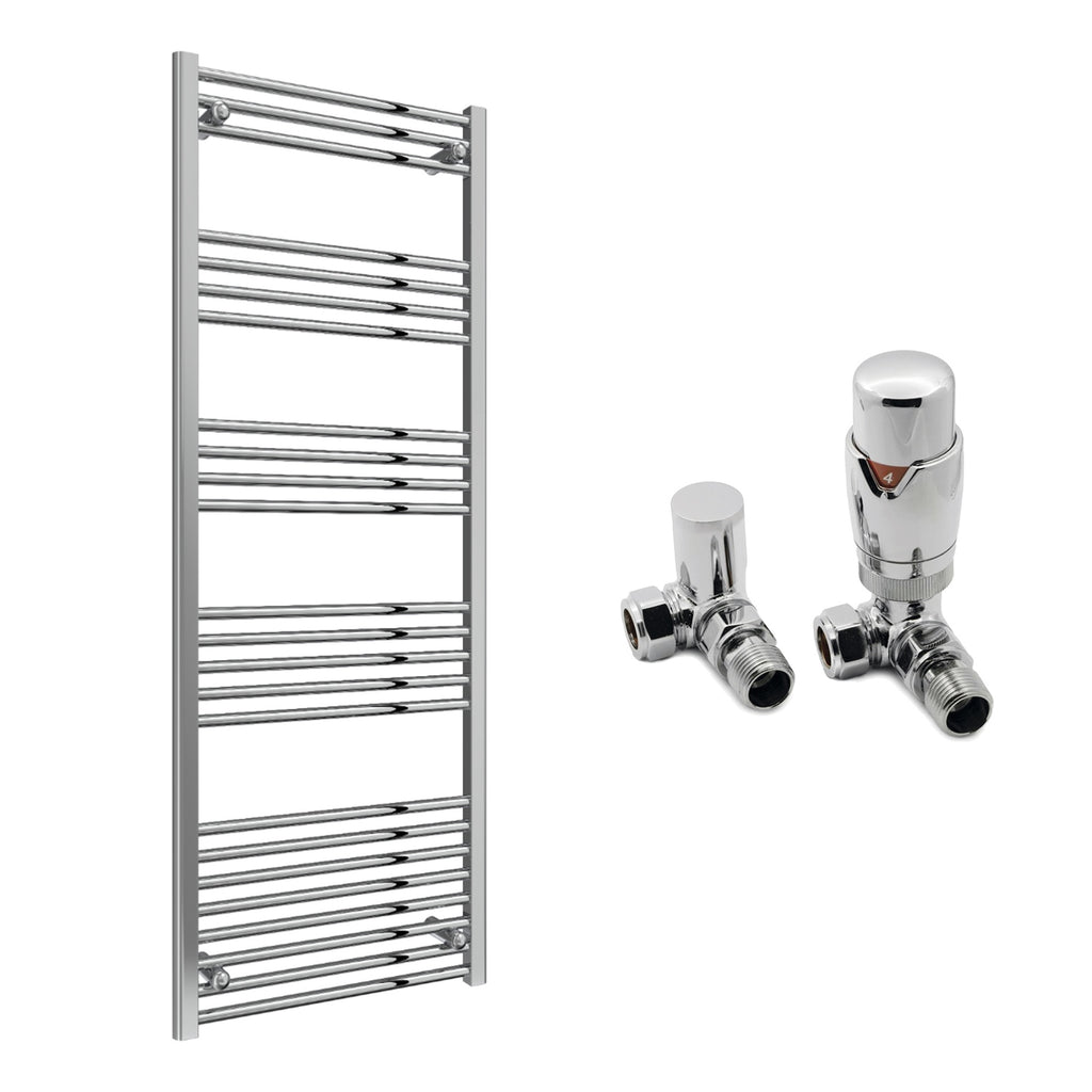 Reina Capo Flat Chrome Bathroom Heated Towel Rail 1800 x 600mm with TRV Corner Valves - Stylish Mild Steel Ladder Radiator