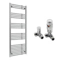 Reina Capo Flat Chrome Bathroom Heated Towel Rail 1800 x 600mm with TRV Corner Valves - Stylish Mild Steel Ladder Radiator