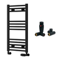 Reina Capo Flat Black Bathroom Heated Towel Rail 800 x 400mm with Dual Fuel TRV Valves - Stylish Mild Steel Ladder Radiator