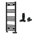 Reina Capo Flat Black Bathroom Heated Towel Rail 1000 x 400mm with Dual Fuel TRV Valves - Stylish Mild Steel Ladder Radiator
