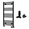 Reina Capo Flat Black Bathroom Heated Towel Rail 1000 x 500mm with Dual Fuel TRV Valves - Stylish Mild Steel Ladder Radiator