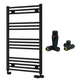 Reina Capo Flat Black Bathroom Heated Towel Rail 1000 x 600mm with Dual Fuel TRV Valves - Stylish Mild Steel Ladder Radiator