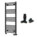 Reina Capo Flat Black Bathroom Heated Towel Rail 1200 x 500mm with Dual Fuel TRV Valves - Stylish Mild Steel Ladder Radiator