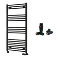 Reina Capo Flat Black Bathroom Heated Towel Rail 1200 x 600mm with Dual Fuel TRV Valves - Stylish Mild Steel Ladder Radiator